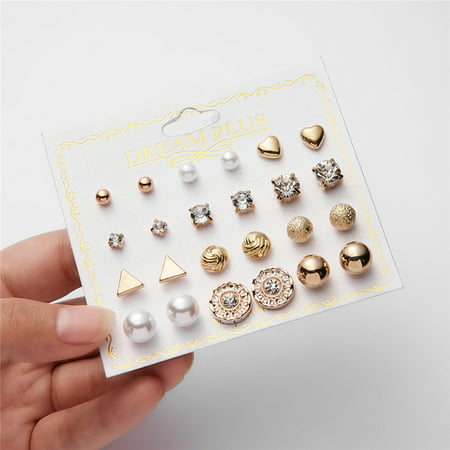 1 Pair Women Gold Circle Round Crystal Rhinestone Ear Stud Earrings Jewelry Gift